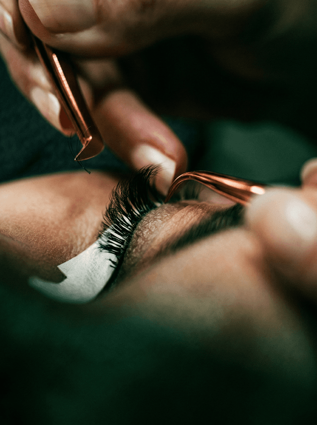 Lash extension application close-up