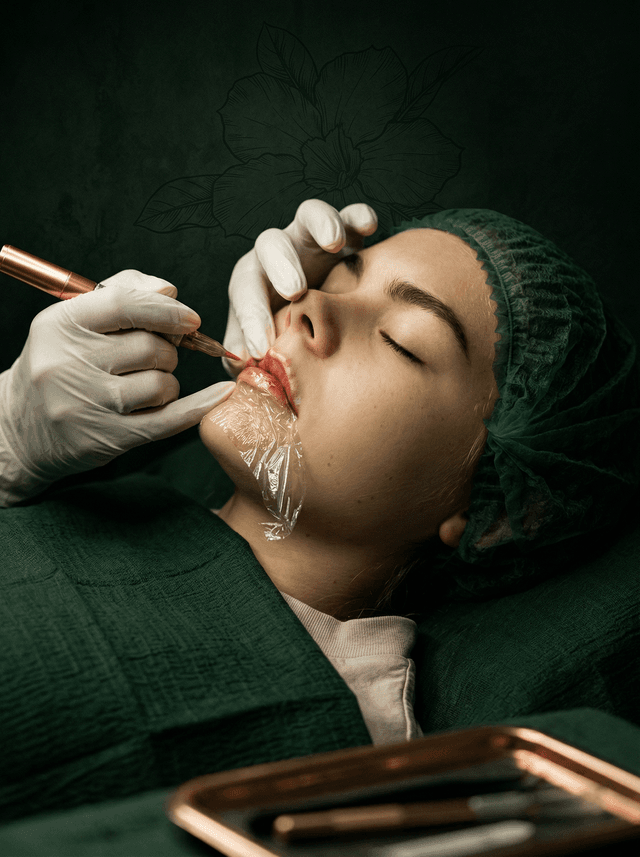 Lip blushing permanent makeup procedure